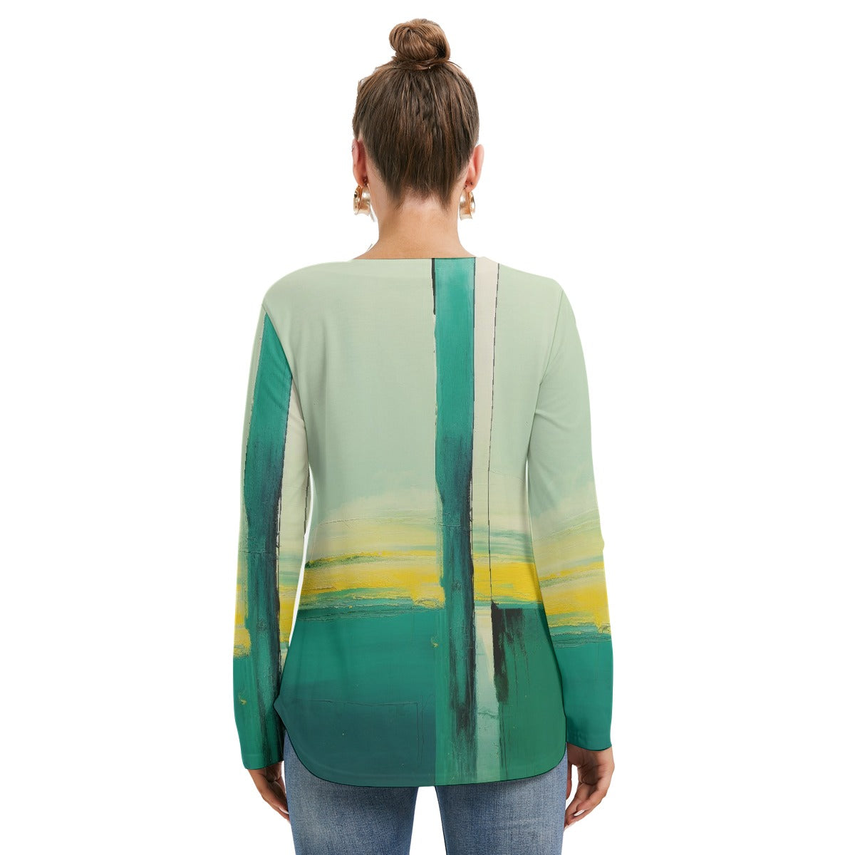 All-Over Print Women's Long Sleeve Neckline Tie Sweatshirt