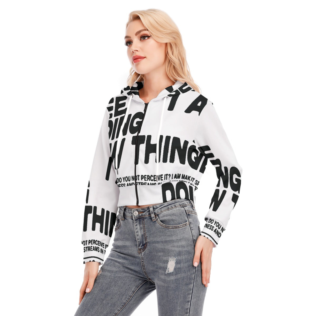 All-Over Print Women's Crop Top Hoodie With Zipper Closure
