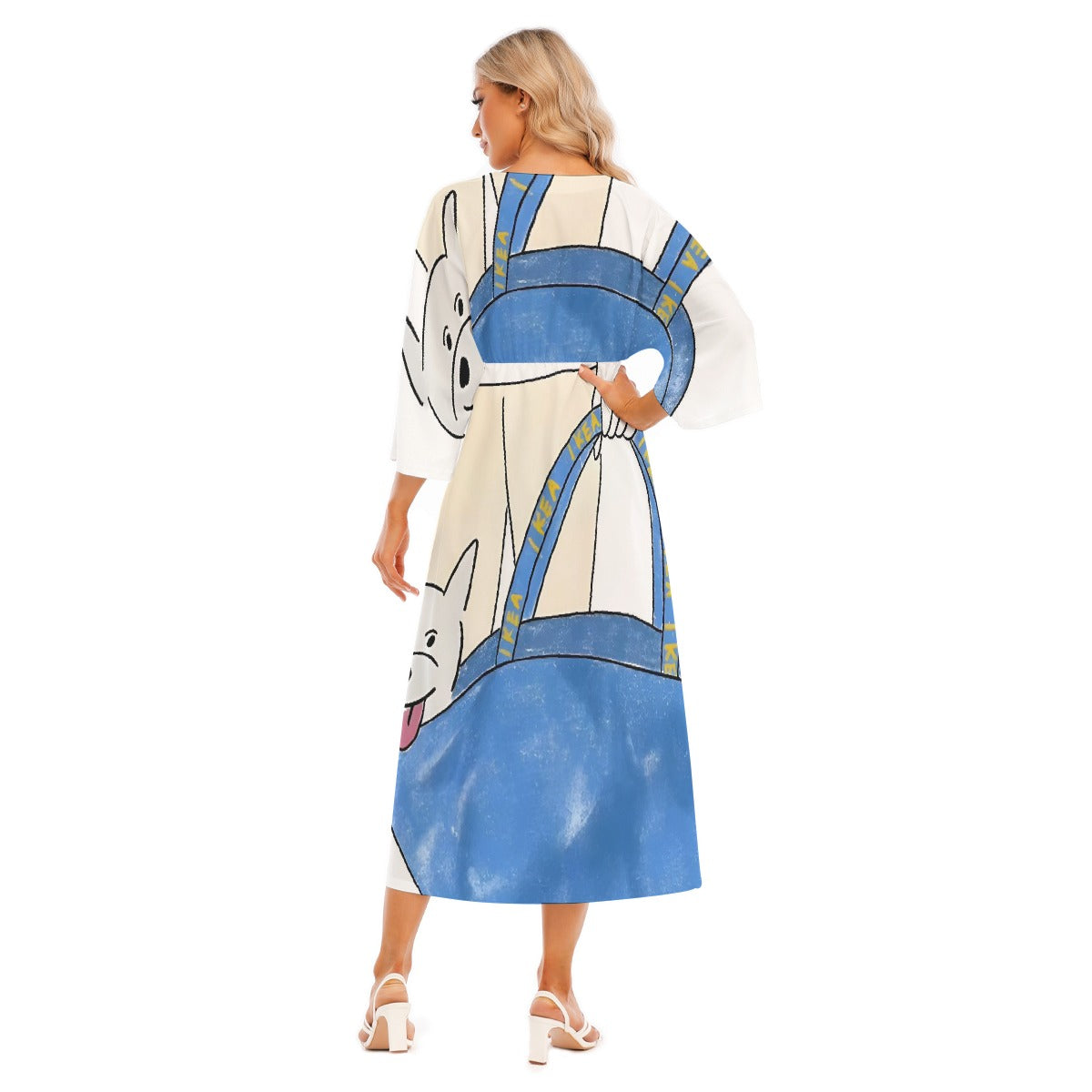 All-Over Print Women's Mid-Sleeve Long Dress