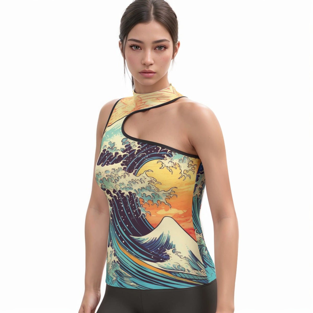 All-Over Print Women's Halter Sleeveless Asymmetrical Tank Top