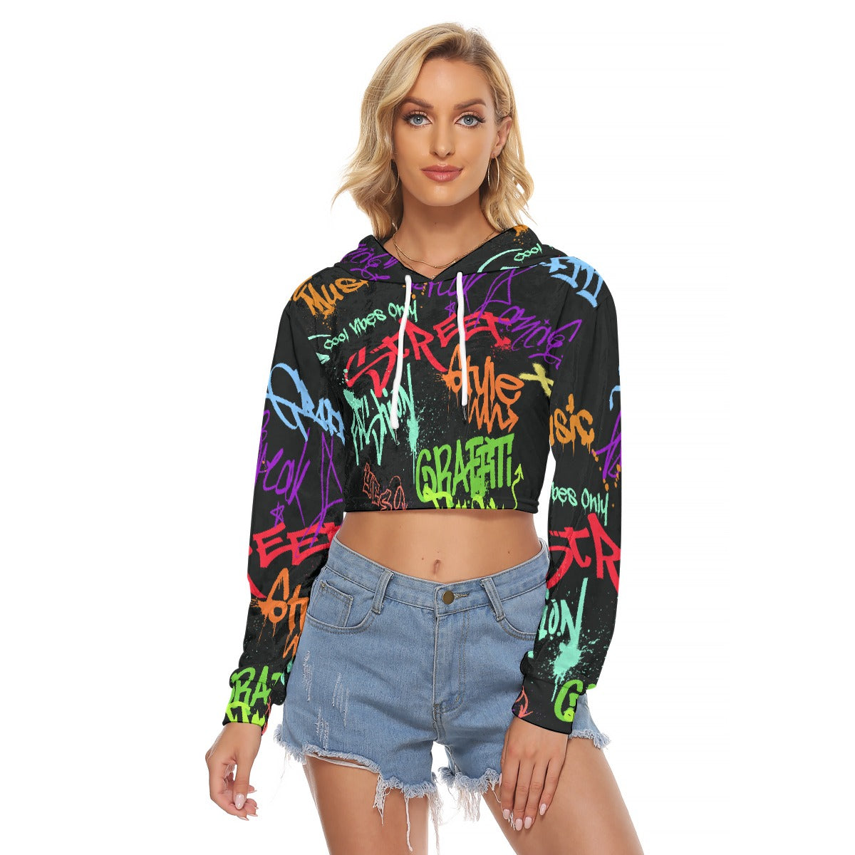 All-Over Print Women's Crop Top Hoodie|Velvet