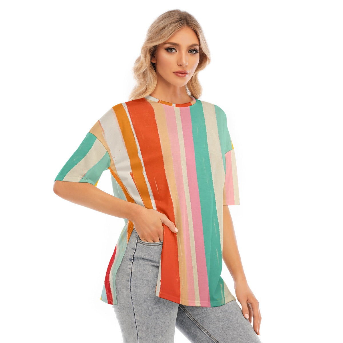 All-Over Print Women's Short Sleeves T-shirt With Hem Split