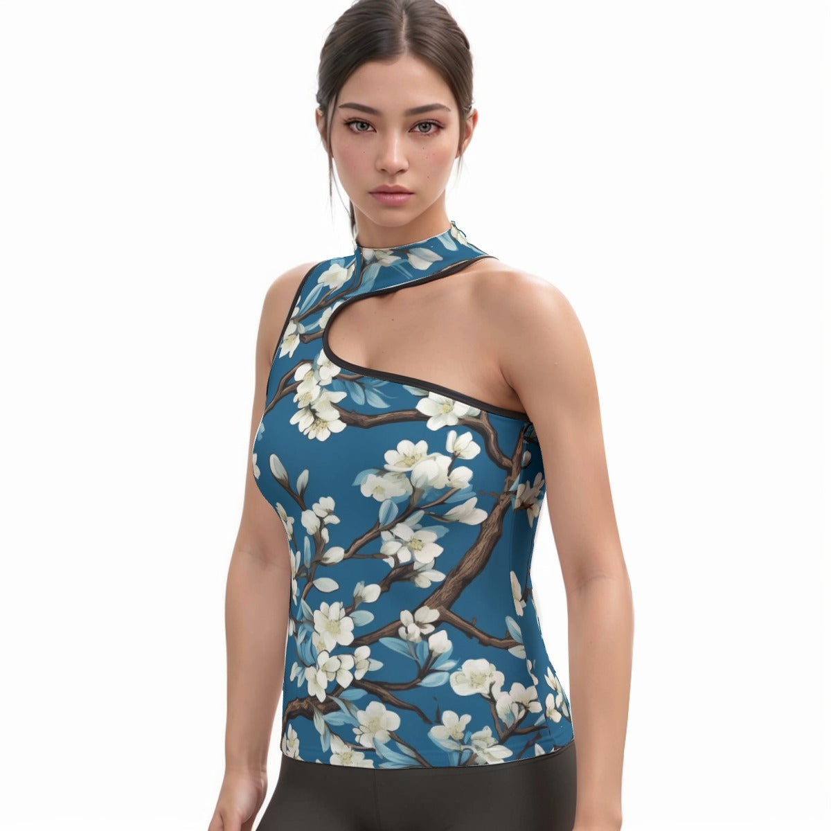 All-Over Print Women's Halter Sleeveless Asymmetrical Tank Top