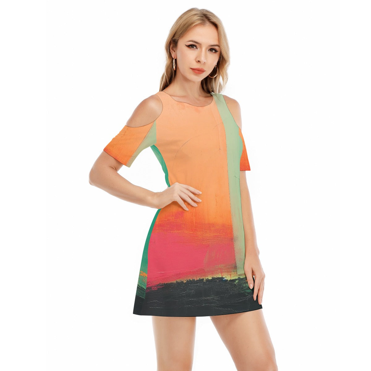 All-Over Print Women's Cold Shoulder Dress | 190GSM Cotton