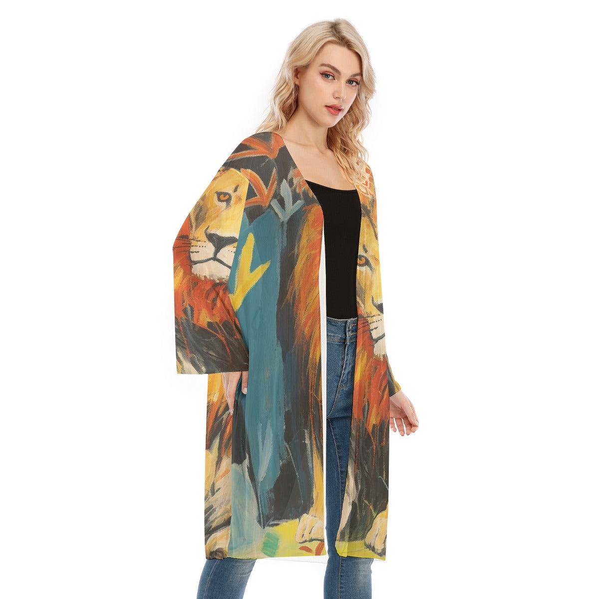 All- Over Print Women's Long Sleeve Mesh Cardigan