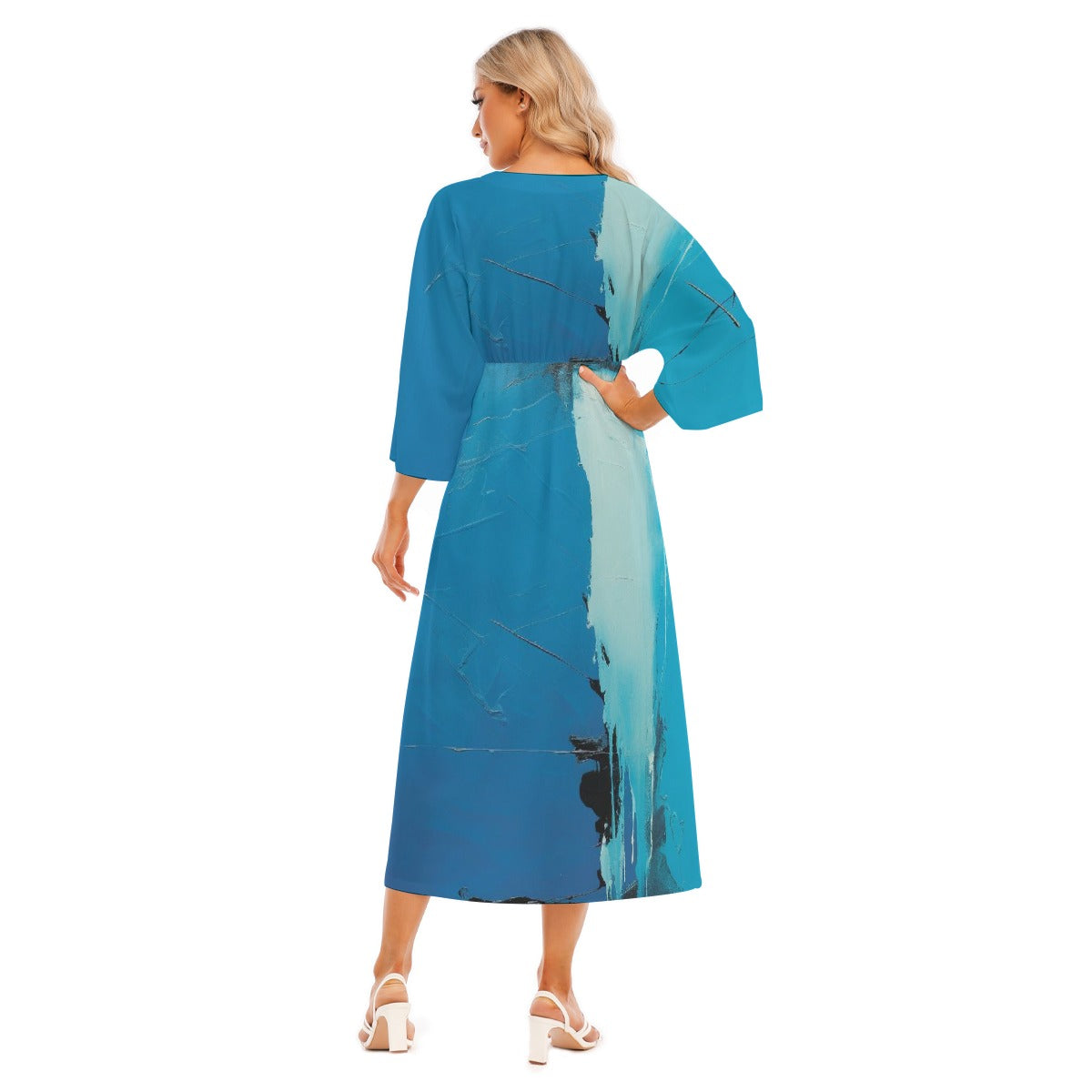 All-Over Print Women's Mid-Sleeve Long Dress