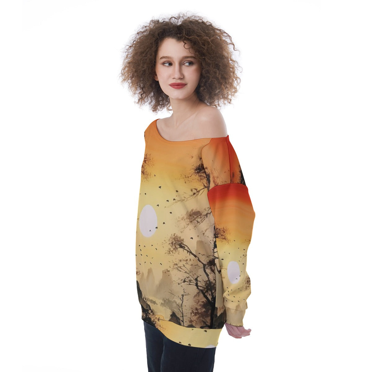 All-Over Print Oversized Women's Off-Shoulder Sweatshirt