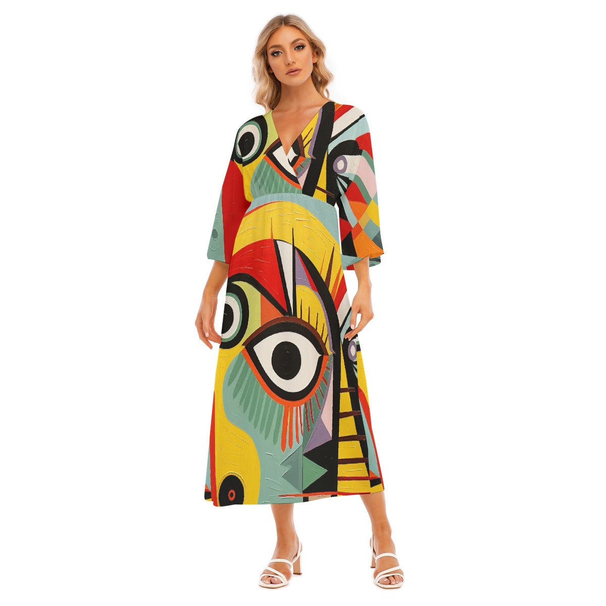 All-Over Print Women's Mid-Sleeve Long Dress