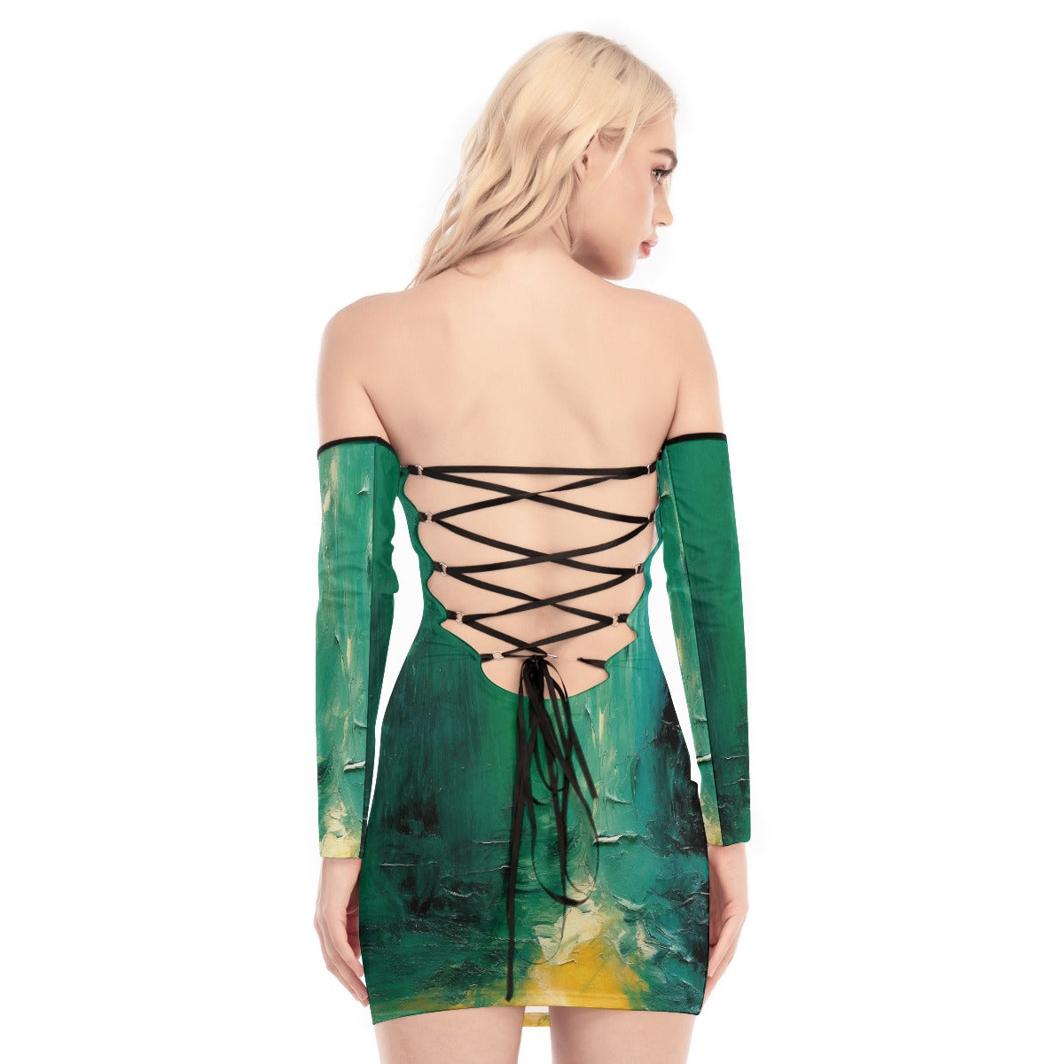 All-Over Print Women's Off-shoulder Back Lace-up Dress