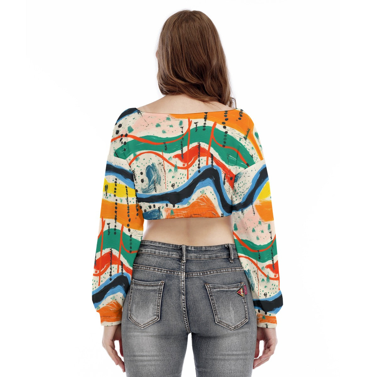 All-Over Print Women's V-neck Long Sleeve Cropped Sweatshirt