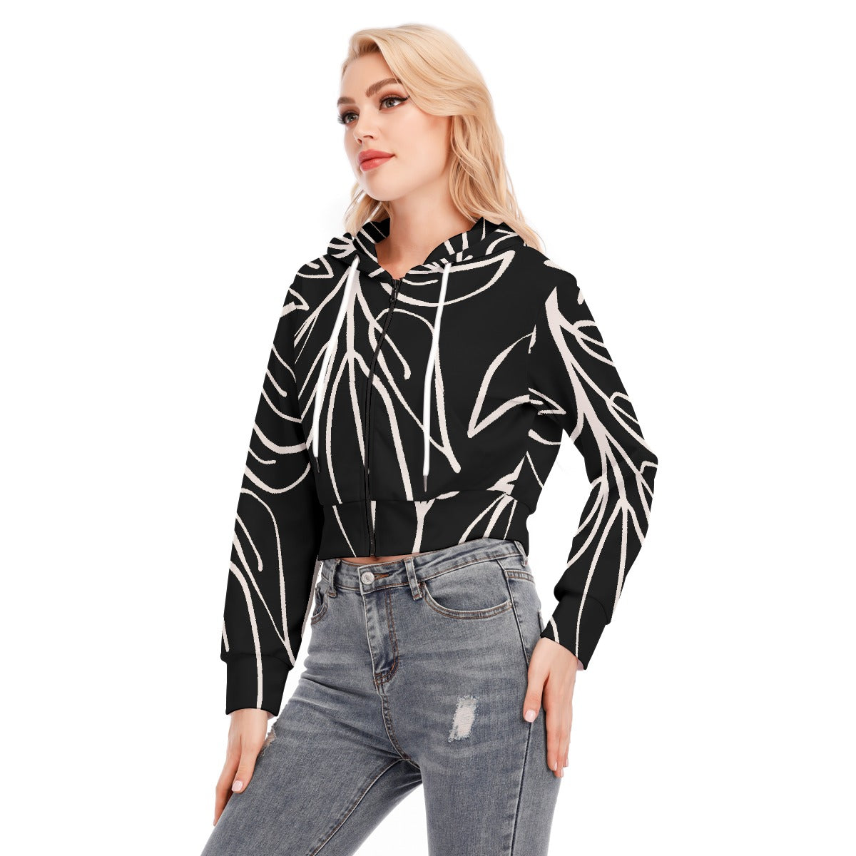 All-Over Print Women's Crop Top Hoodie With Zipper Closure