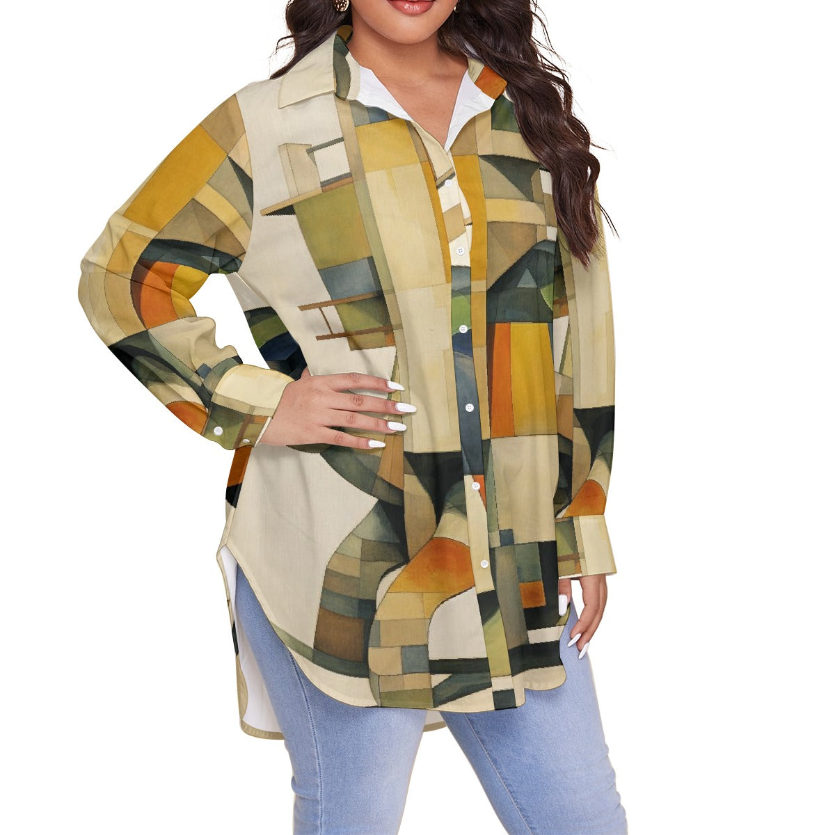 All-Over Print Women's Shirt With Long Sleeve(Plus Size)