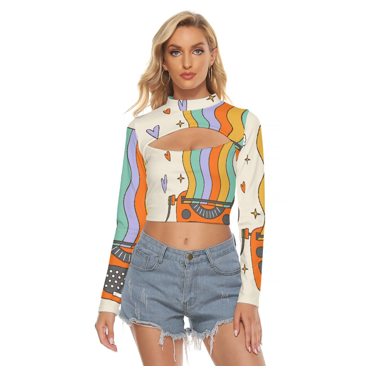 All-Over Print Women's Hollow Chest Keyhole Tight Crop Top