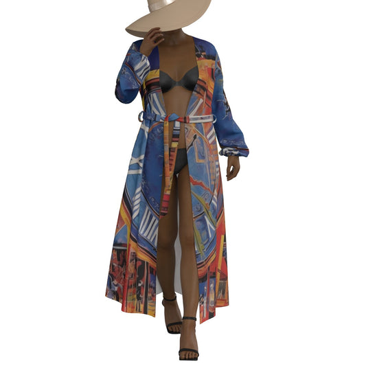 All-Over Print Women's Lace-up Chiffon Robe