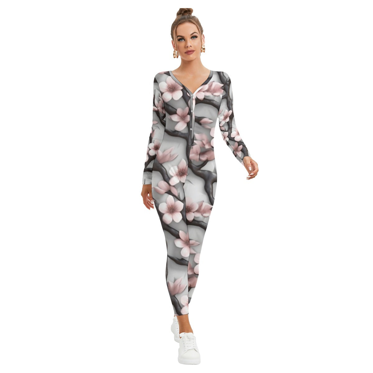 All-Over Print Women's Plunging Neck Jumpsuit