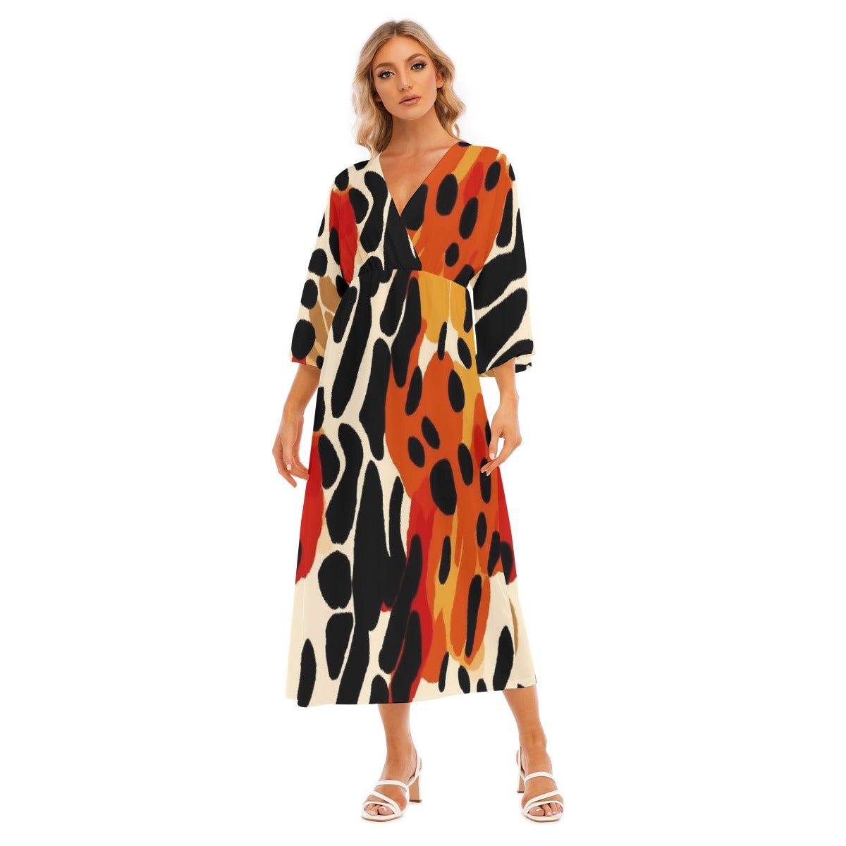 All-Over Print Women's Mid-Sleeve Long Dress