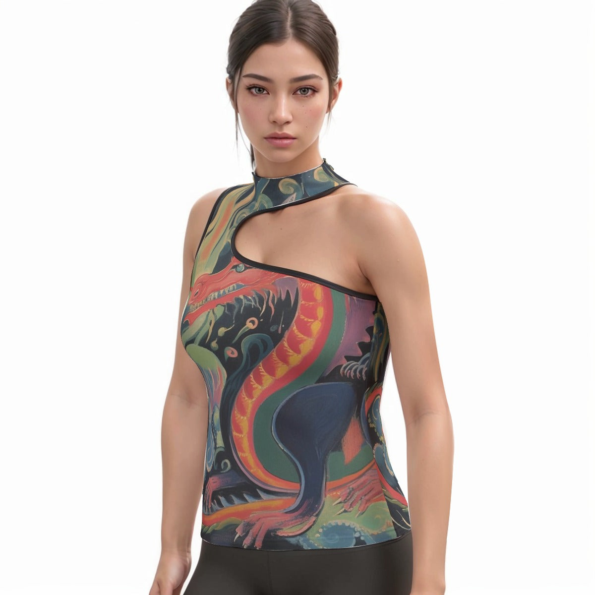 All-Over Print Women's Halter Sleeveless Asymmetrical Tank Top