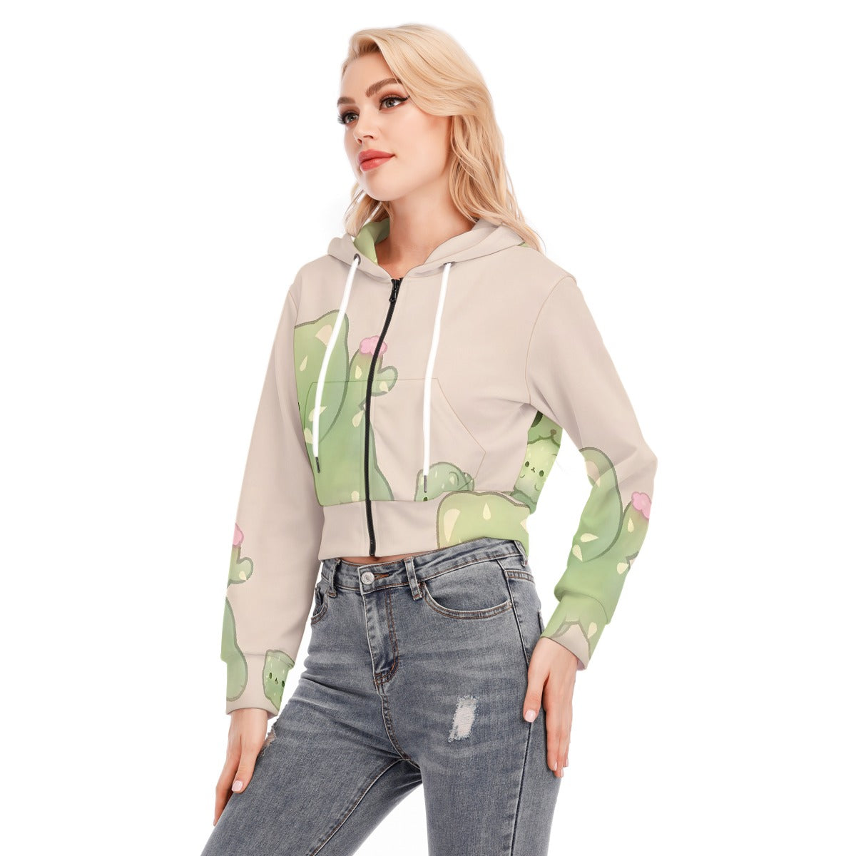 All-Over Print Women's Crop Top Hoodie With Zipper Closure