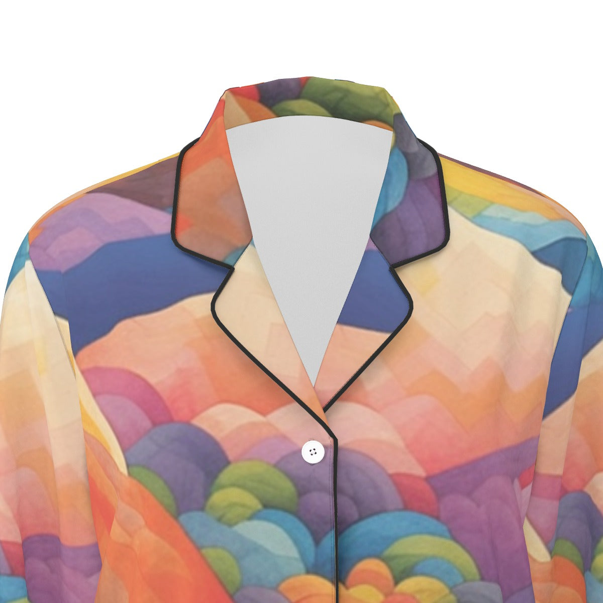 All-Over Print Women's Long Sleeve Pajama Set With Black Contrast Piping