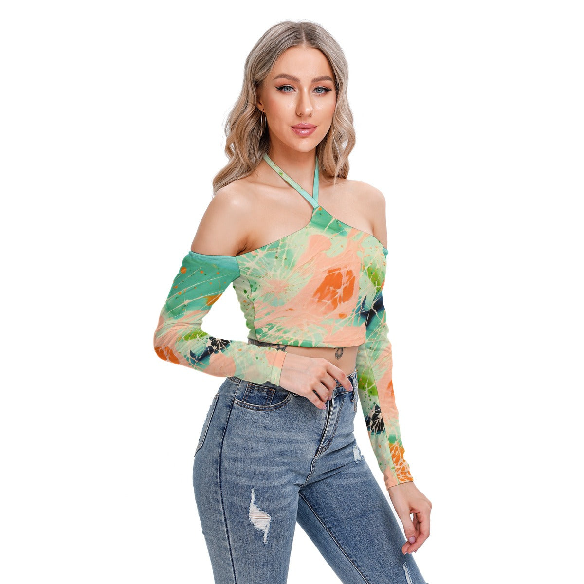 All-Over Print Women's Halter Lace-up Top