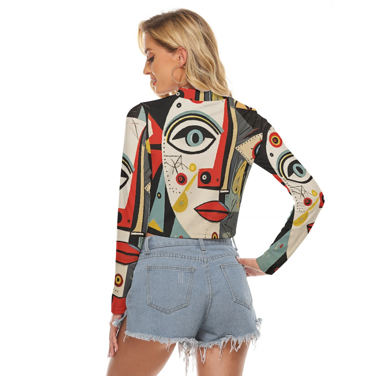 All-Over Print Women's Hollow Chest Keyhole Tight Crop Top