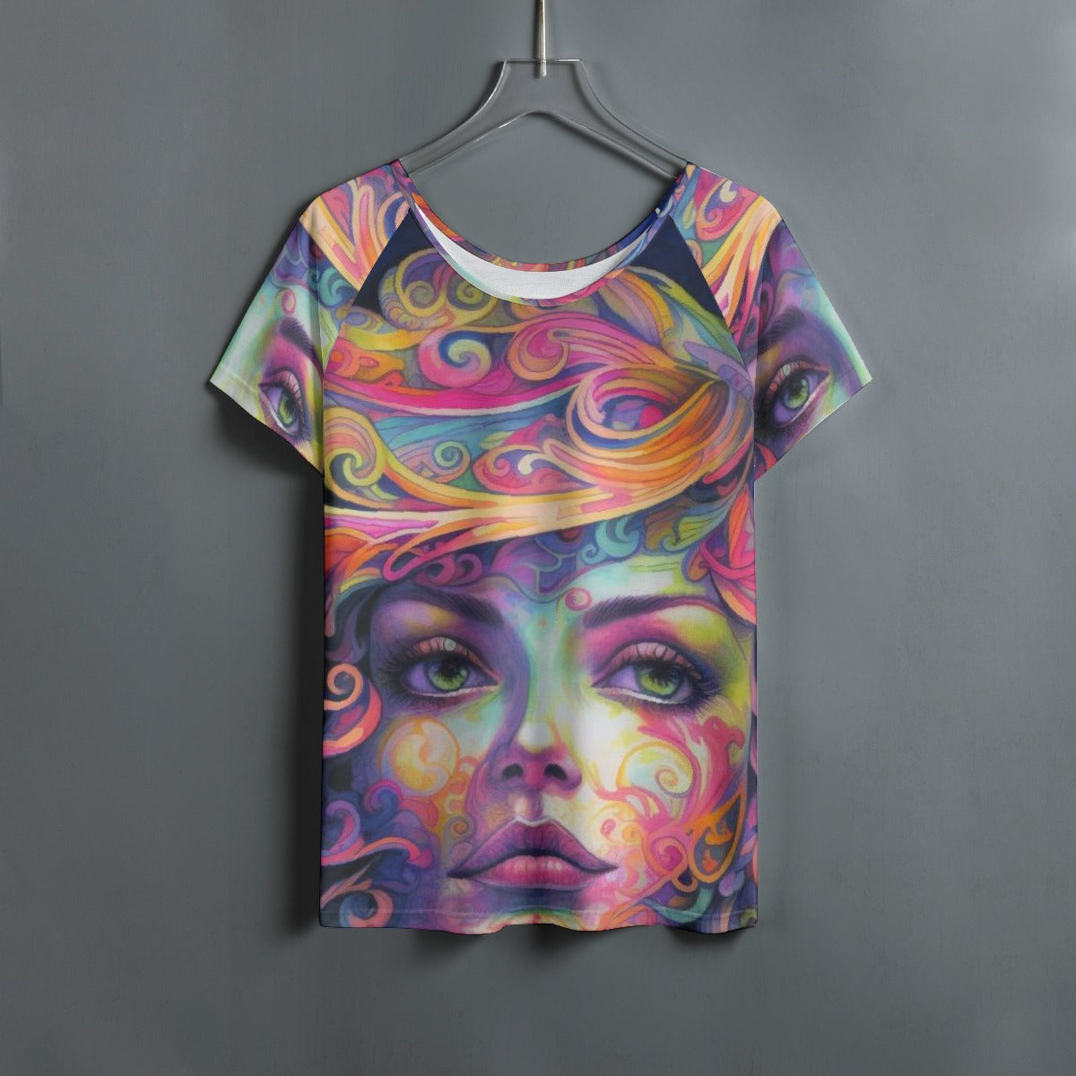 All-Over Print Women's Round Neck T-shirt With Raglan Sleeve