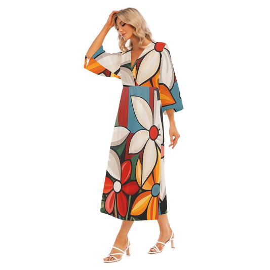 All-Over Print Women's Mid-Sleeve Long Dress