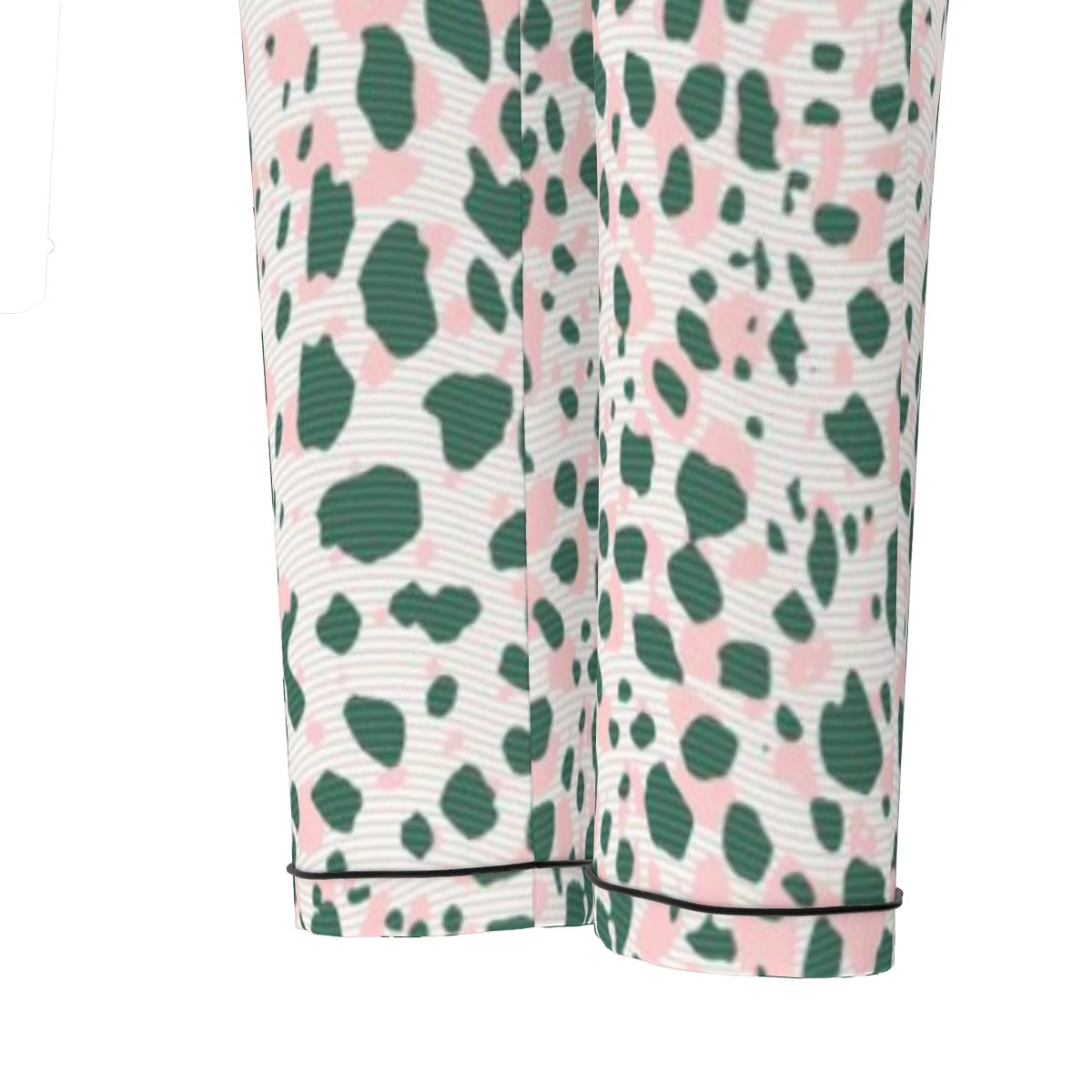 All-Over Print Women's Long Sleeve Pajama Set With Black Contrast Piping