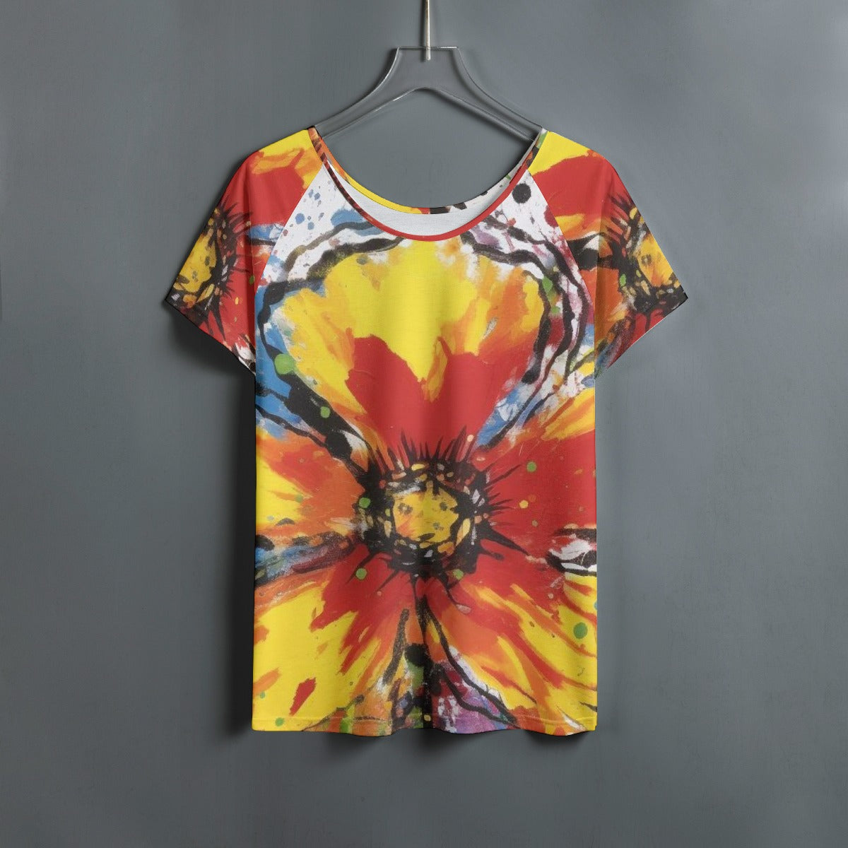 All-Over Print Women's Round Neck T-shirt With Raglan Sleeve
