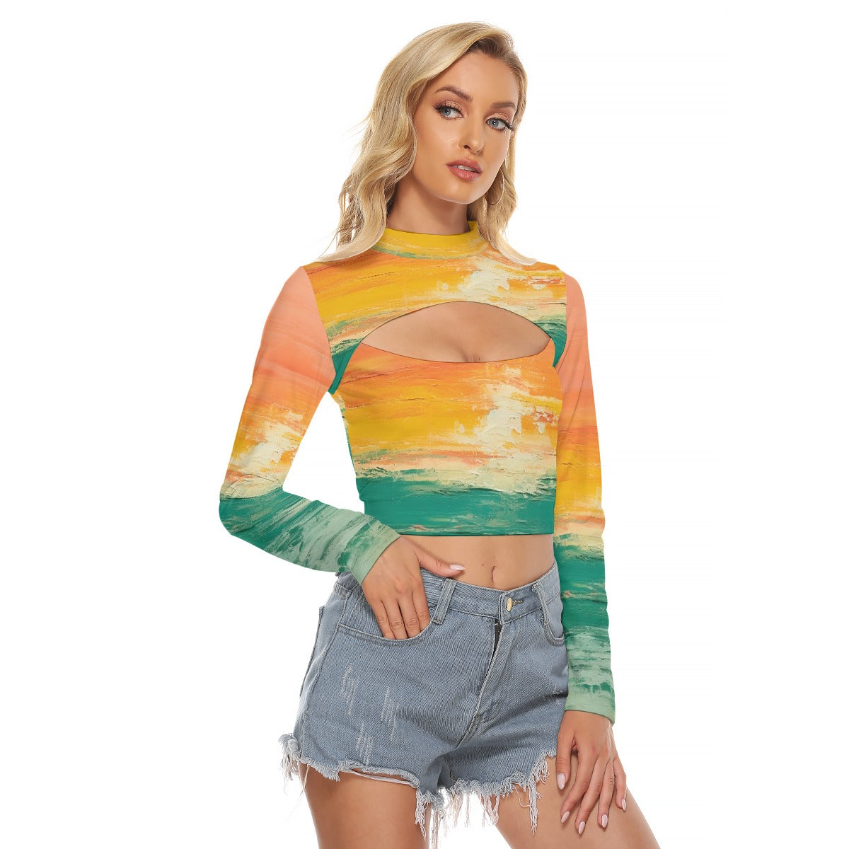 All-Over Print Women's Hollow Chest Keyhole Tight Crop Top