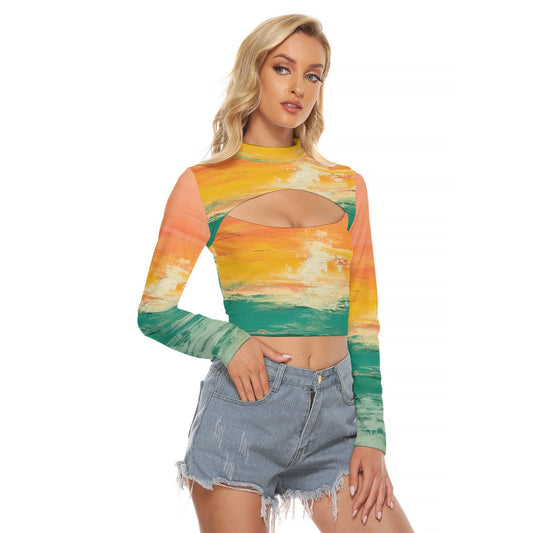 All-Over Print Women's Hollow Chest Keyhole Tight Crop Top