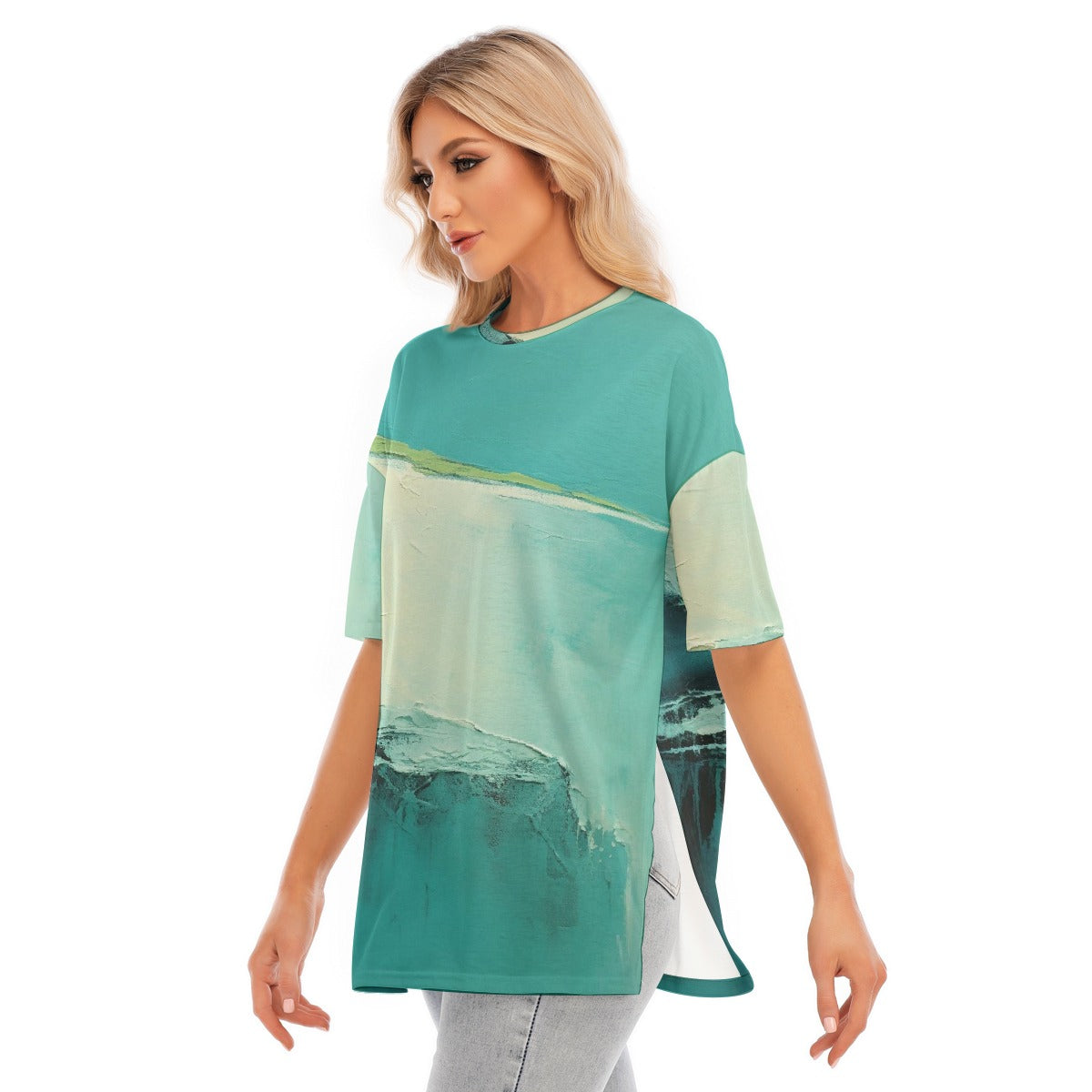 All-Over Print Women's Short Sleeves T-shirt With Hem Split
