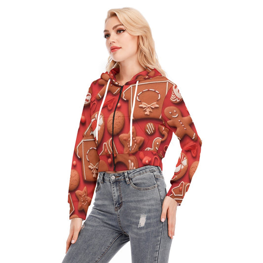 All-Over Print Women's Crop Top Hoodie With Zipper Closure