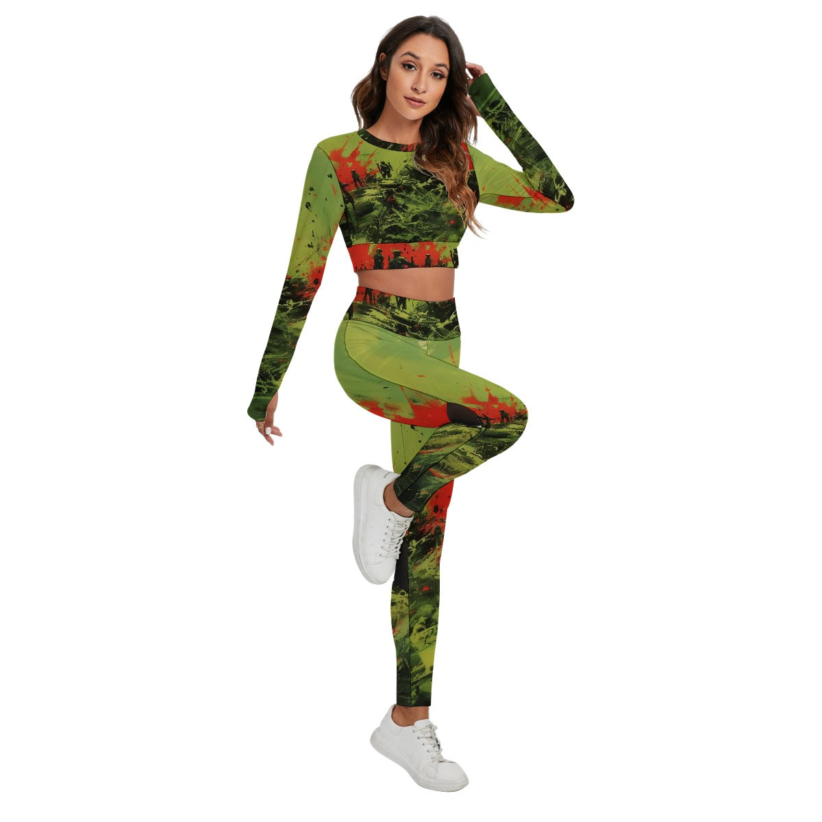 All-Over Print Women's Sport Set With Backless Top And Leggings