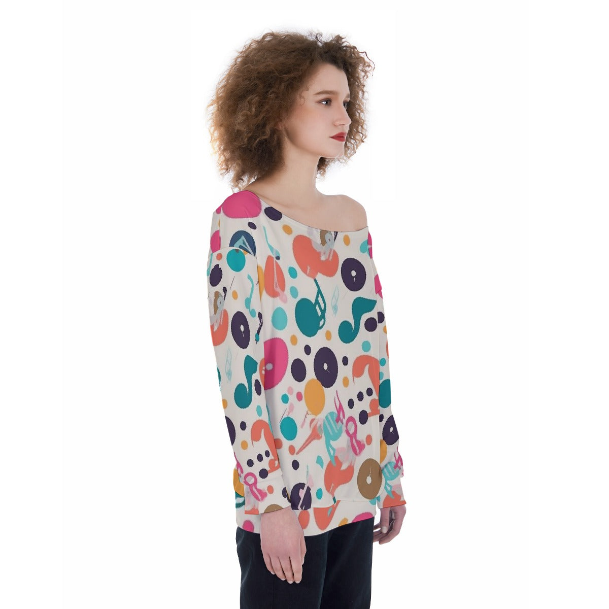 All-Over Print Oversized Women's Off-Shoulder Sweatshirt