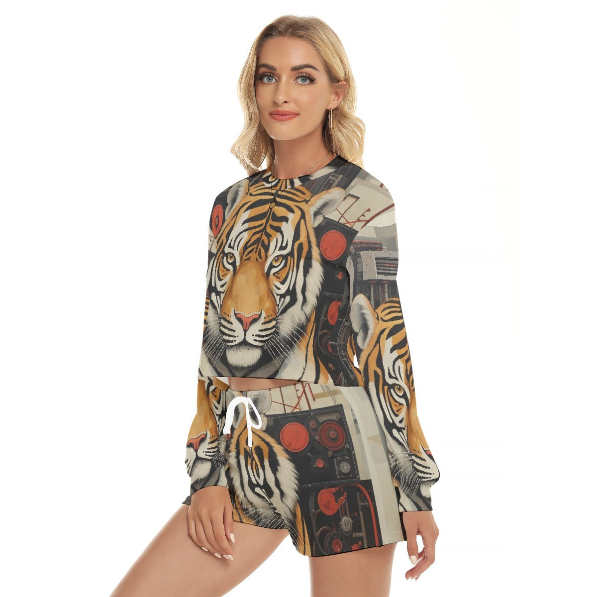 All-Over Print Women's Short Sweatshirt And Pants Suit