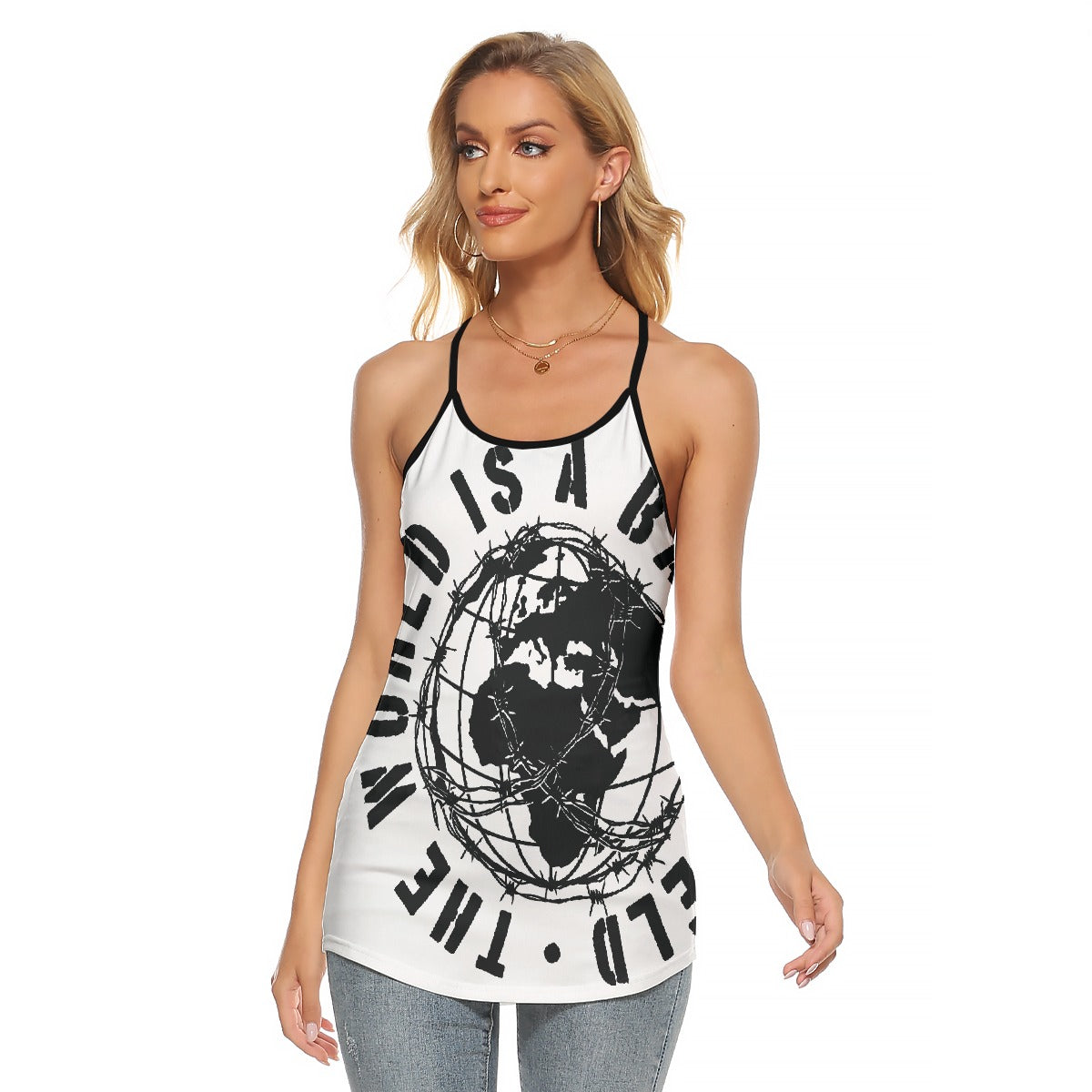 All-Over Print Women's Criss-Cross Open Back Tank Top