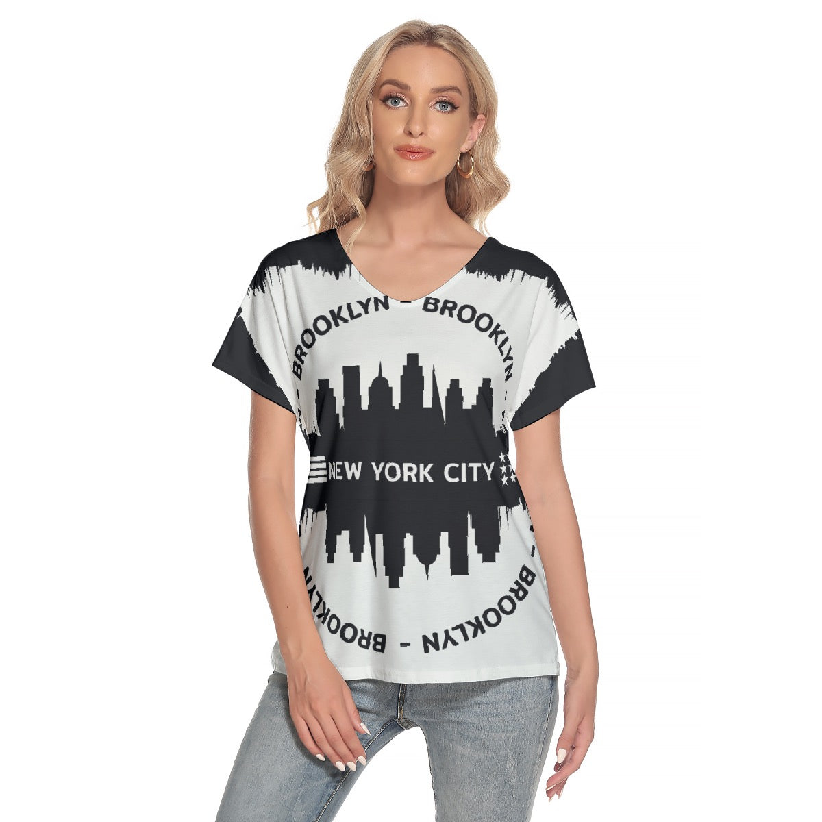 All-Over Print Women's Loose V-neck Short Sleeve T-shirt