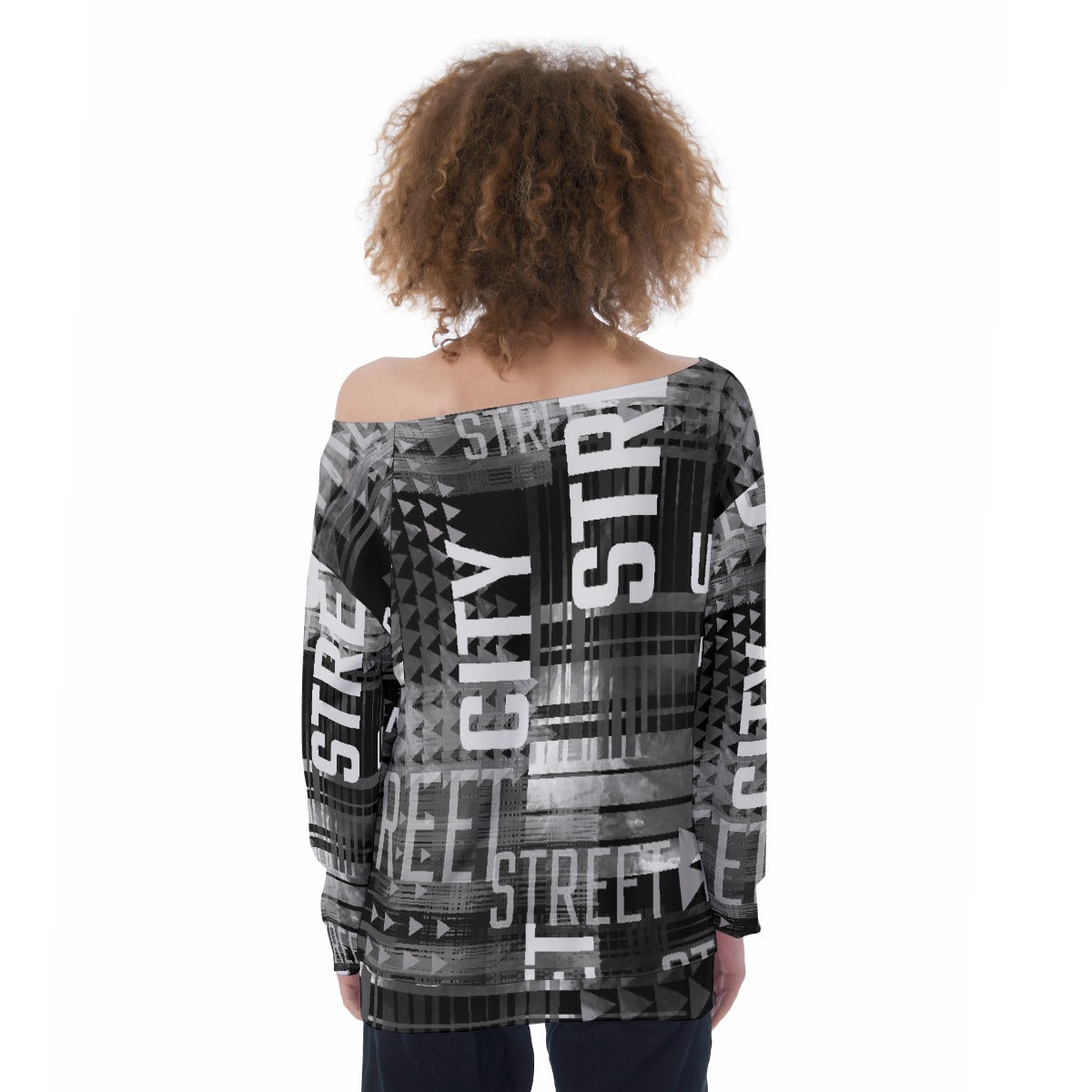 All-Over Print Oversized Women's Off-Shoulder Sweatshirt