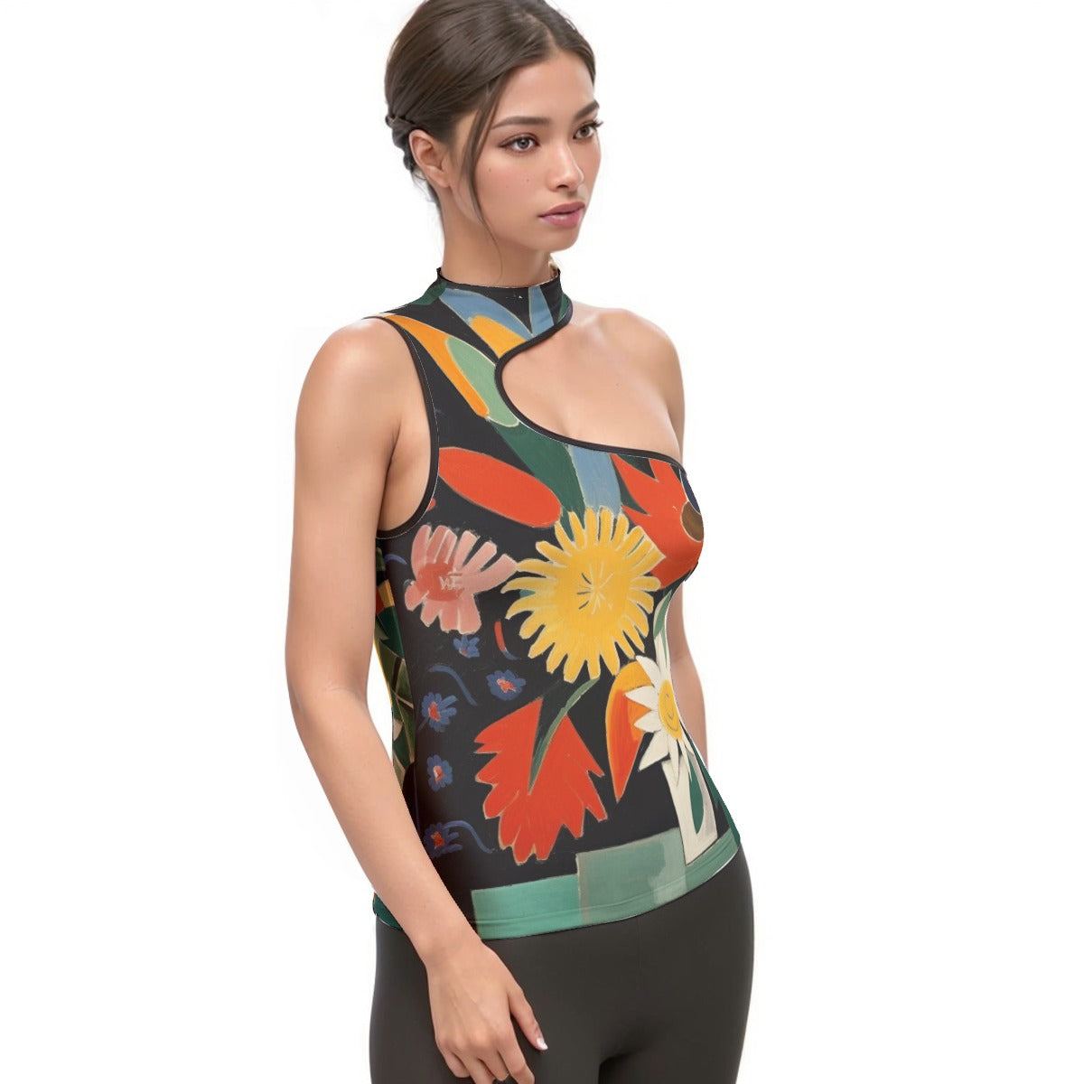 All-Over Print Women's Halter Sleeveless Asymmetrical Tank Top