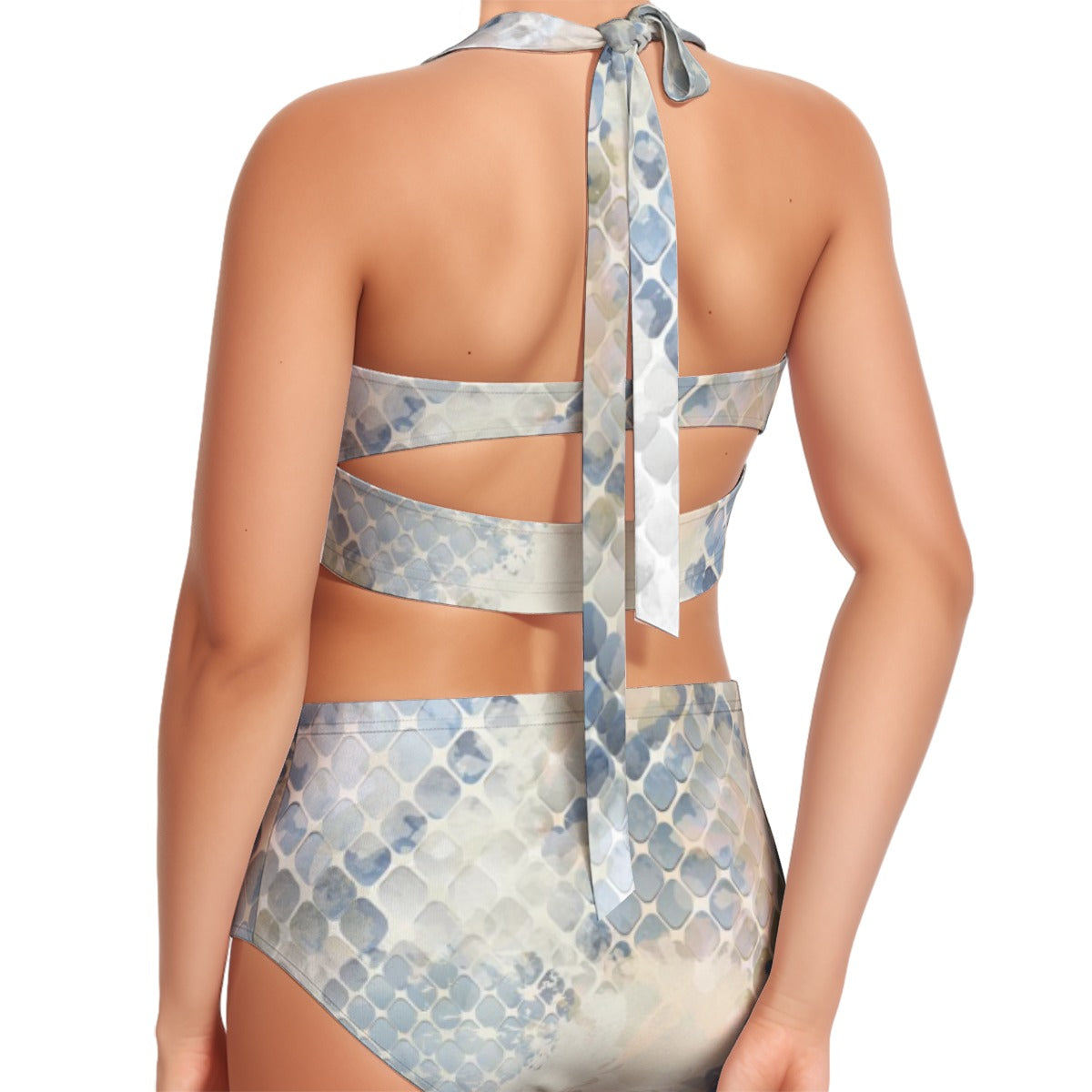 All-Over Print Women's Swimsuit Set With Halter
