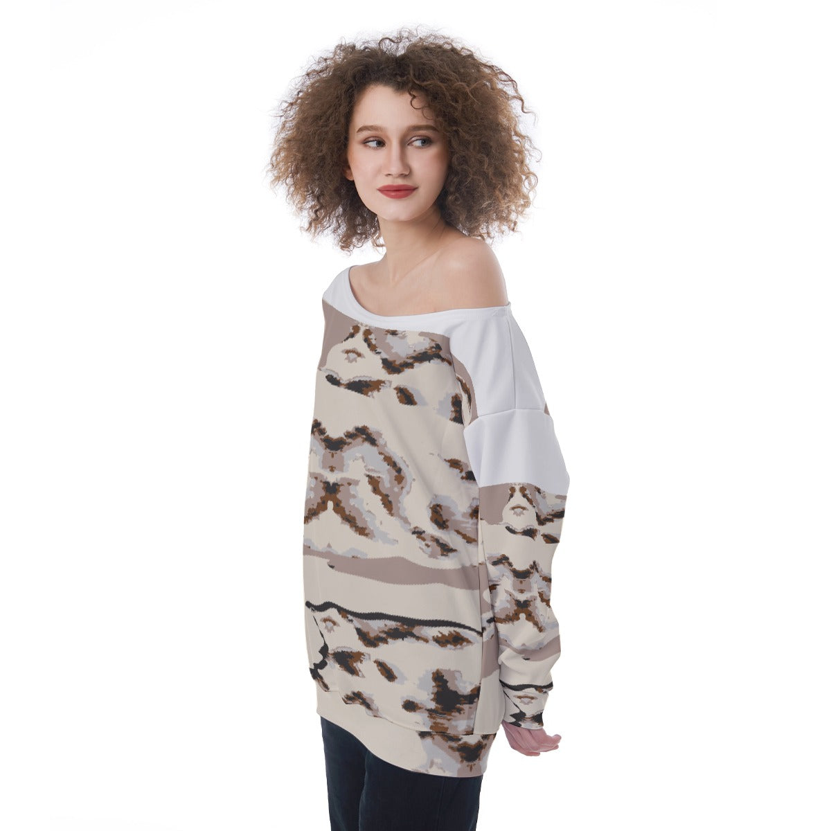 All-Over Print Oversized Women's Off-Shoulder Sweatshirt
