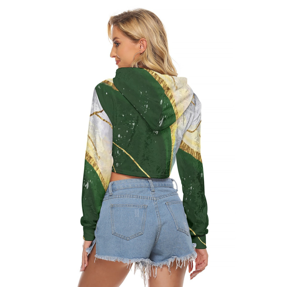 All-Over Print Women's Crop Top Hoodie|Velvet