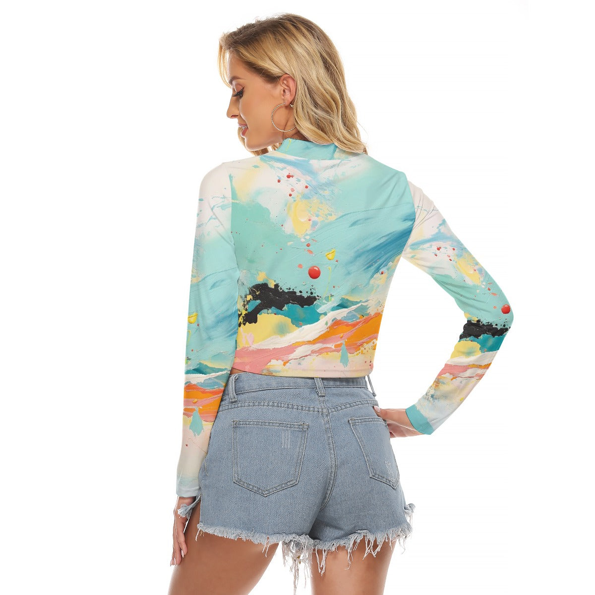 All-Over Print Women's Hollow Chest Keyhole Tight Crop Top