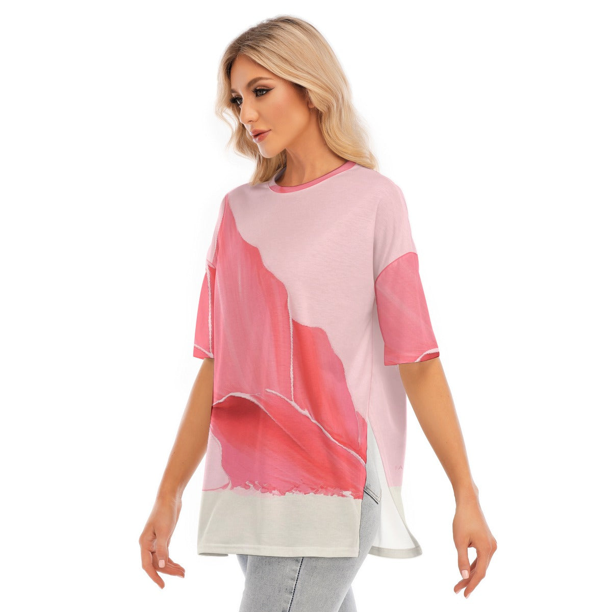 All-Over Print Women's Short Sleeves T-shirt With Hem Split