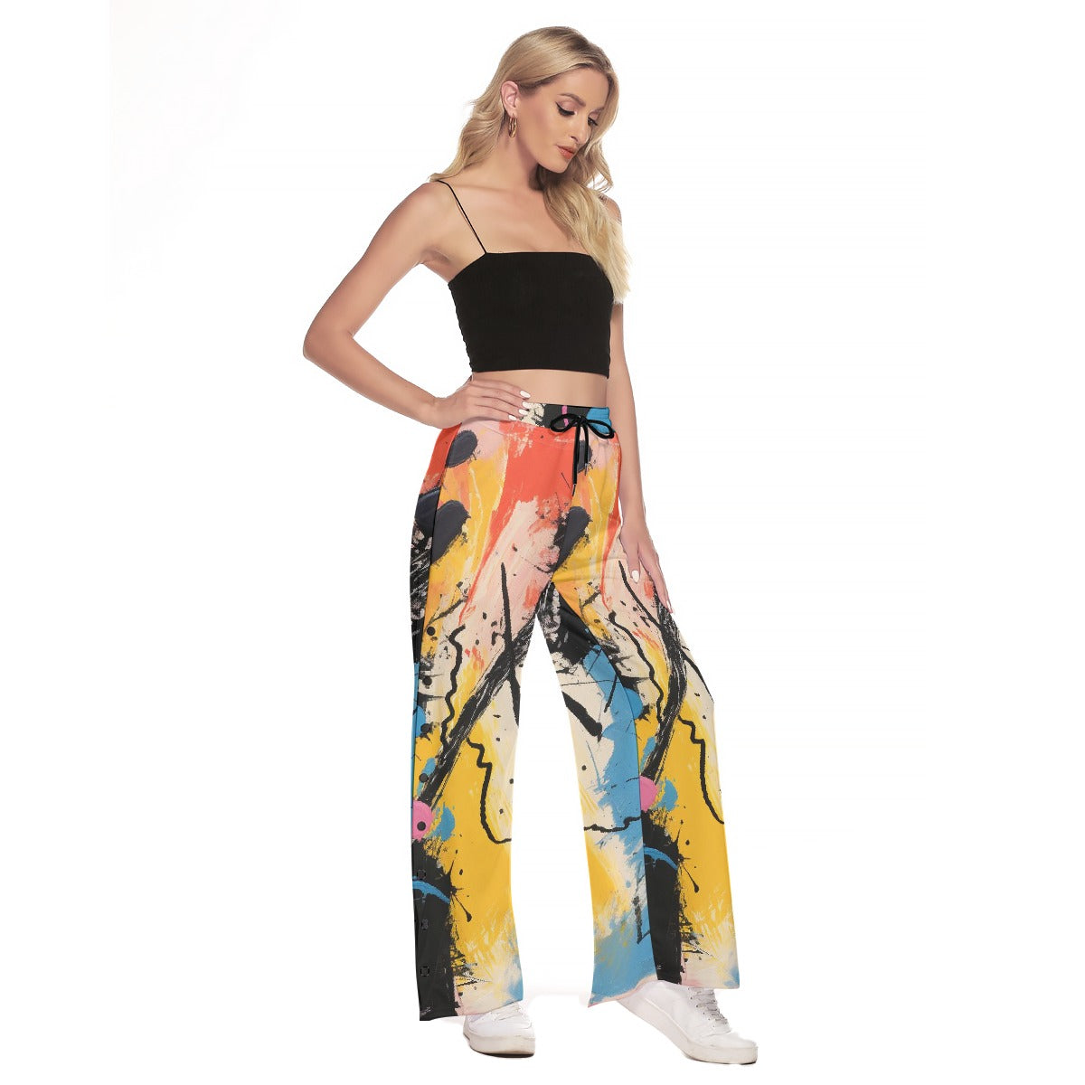 All-Over Print Women's Side Slit Snap Button Trousers