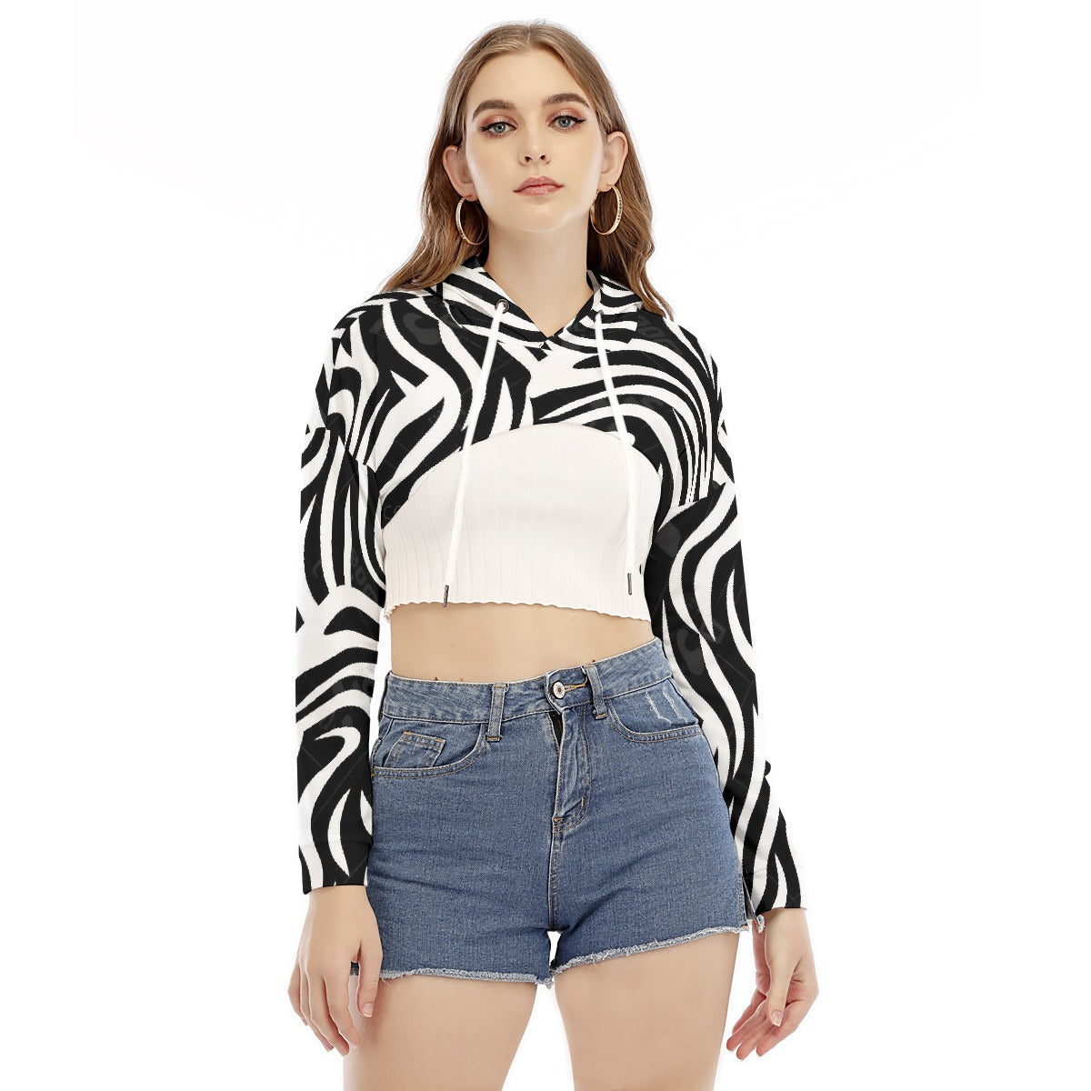 All-Over Print Women's Smock Short Hoodie With Long Sleeve