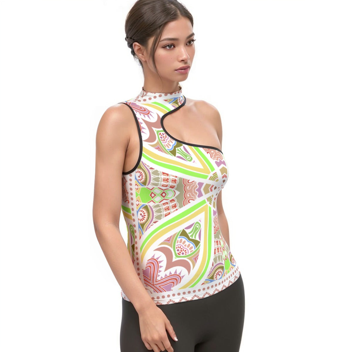 All-Over Print Women's Halter Sleeveless Asymmetrical Tank Top