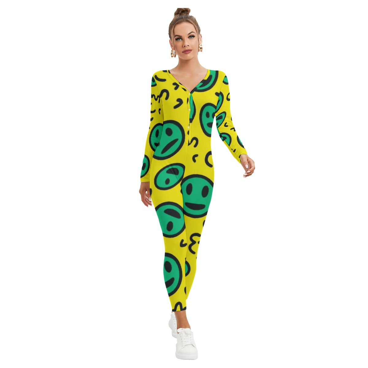 All-Over Print Women's Plunging Neck Jumpsuit