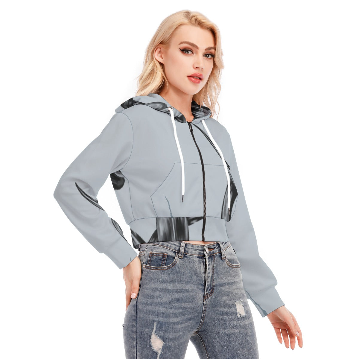 All-Over Print Women's Crop Top Hoodie With Zipper Closure